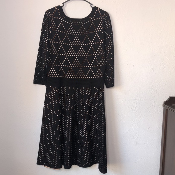 Lane Bryant 18/20 Black Nude Geometric Knit Fit & Flare Midi Sweater Dress - Picture 5 of 7